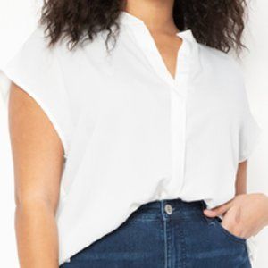 Eloquii Notch Collar Blouse in Soft White